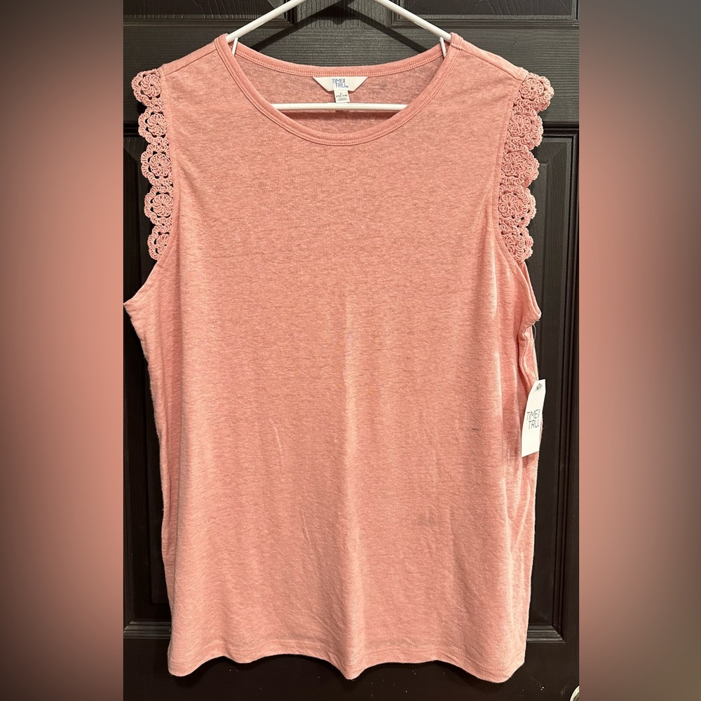 NWT Time and Tru Pink Lace Trim Tank Top ~ Size Large 12-14
